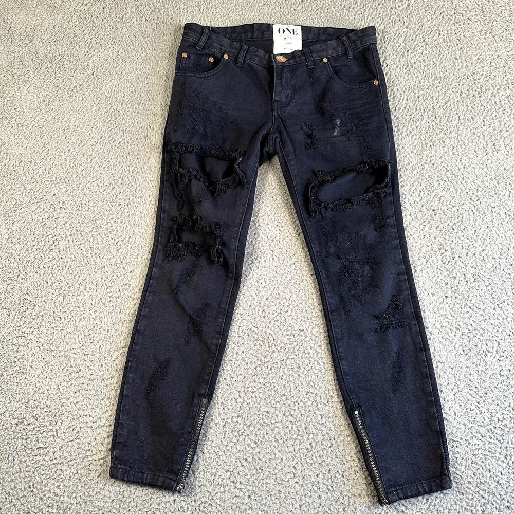 One Teaspoon Jeans Woman's 25 Blue Low Waist Skinny Leg Distressing